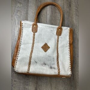 Myra Bag Women's Cloud Gray Brown Accent Calf Hair/Leather Shoulder Tote Bag